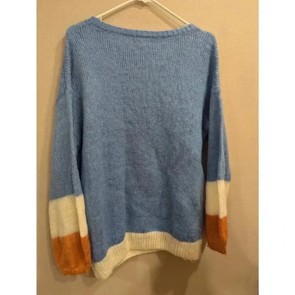 Women's blue, white & peach color block sweater by Nine West size L - Picture 5 of 8